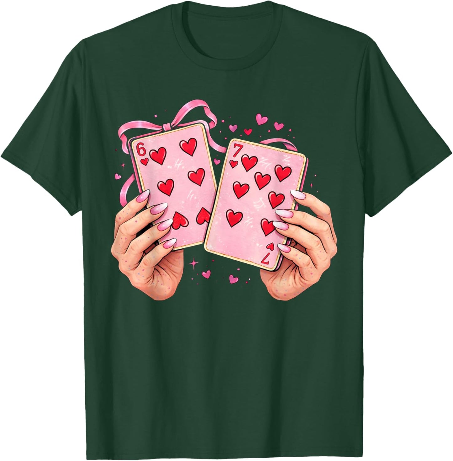 Playing Cards 6 7 of Hearts 67 Six Seven Bow Valentines Day T-Shirt - T-Shirt | Forest