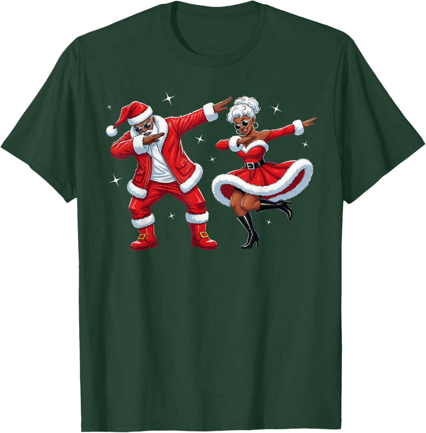 African Santa Mrs Claus Dabbing African America Christmas T-Shirt - T-Shirt | Forest