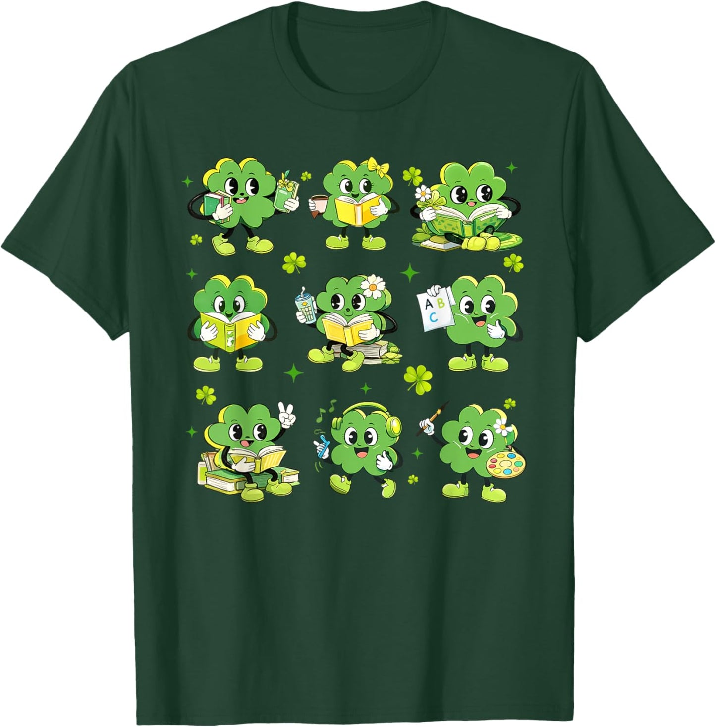 St Patricks Day Shamrock Reading Books Teacher Boys Girls T-Shirt - T-Shirt | Forest