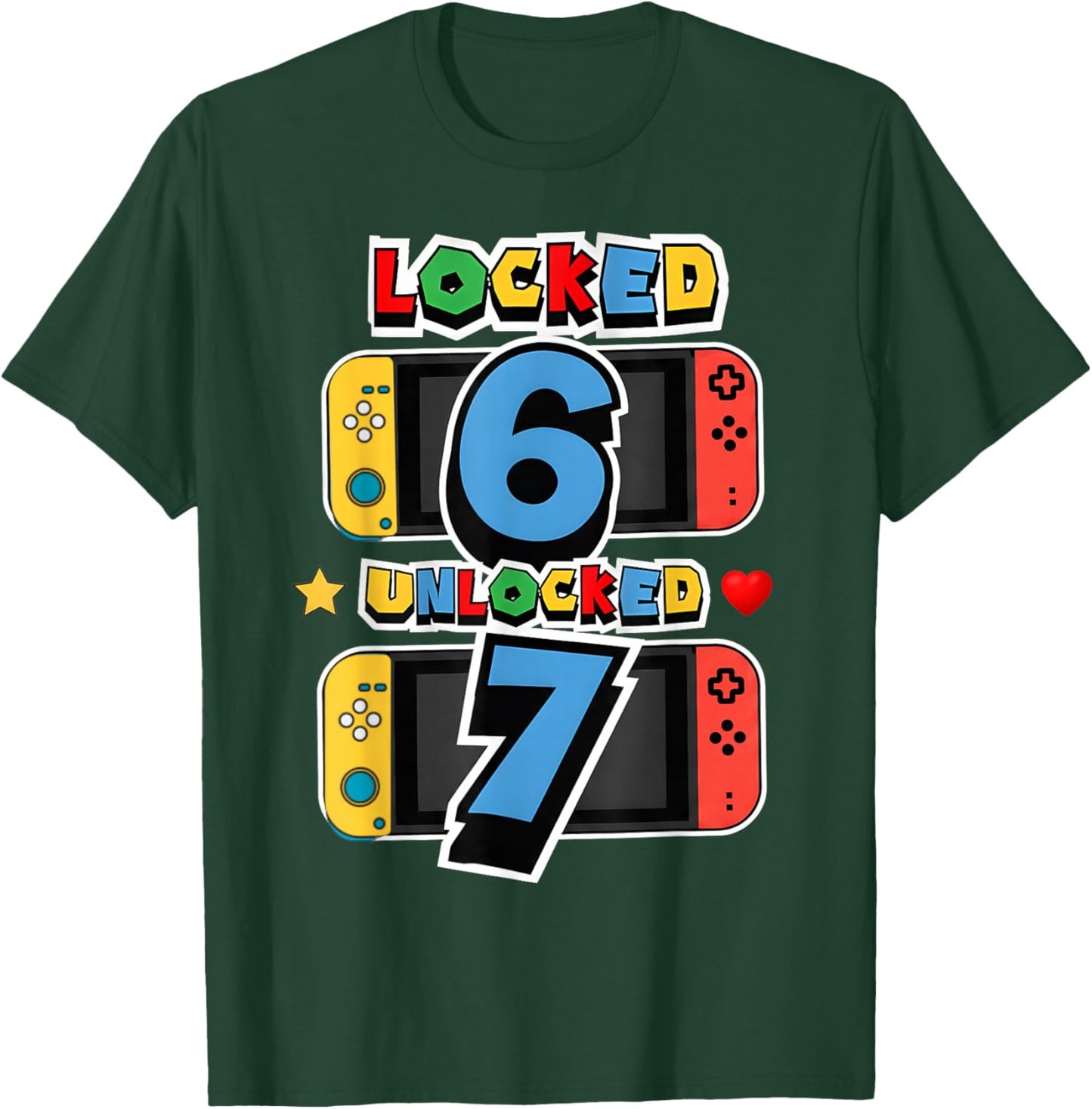 Locked 6 Unlocked 7 7th Birthday Video Game 7 Years 6 7 Meme T-Shirt - T-Shirt | Forest