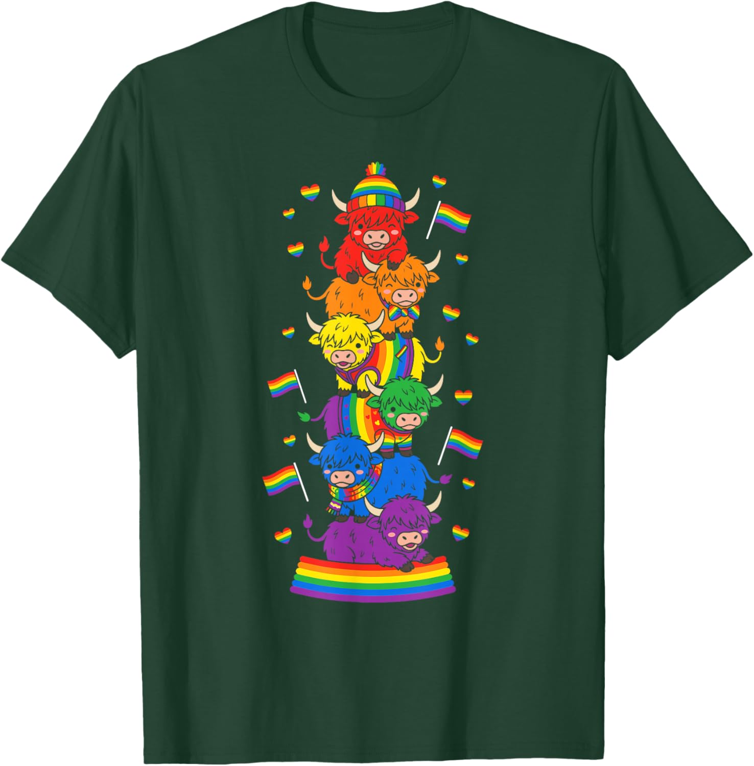 Funny LGBT Highland Cow Rainbow Lesbian Gay Pride Women Men T-Shirt - T-Shirt | Forest