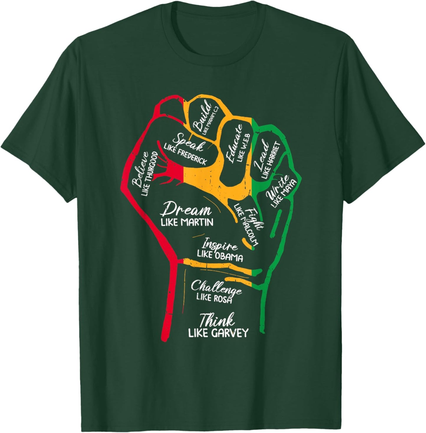 Inspiring Black Leaders Power Fist Hand Black History Month T-Shirt - T-Shirt | Forest