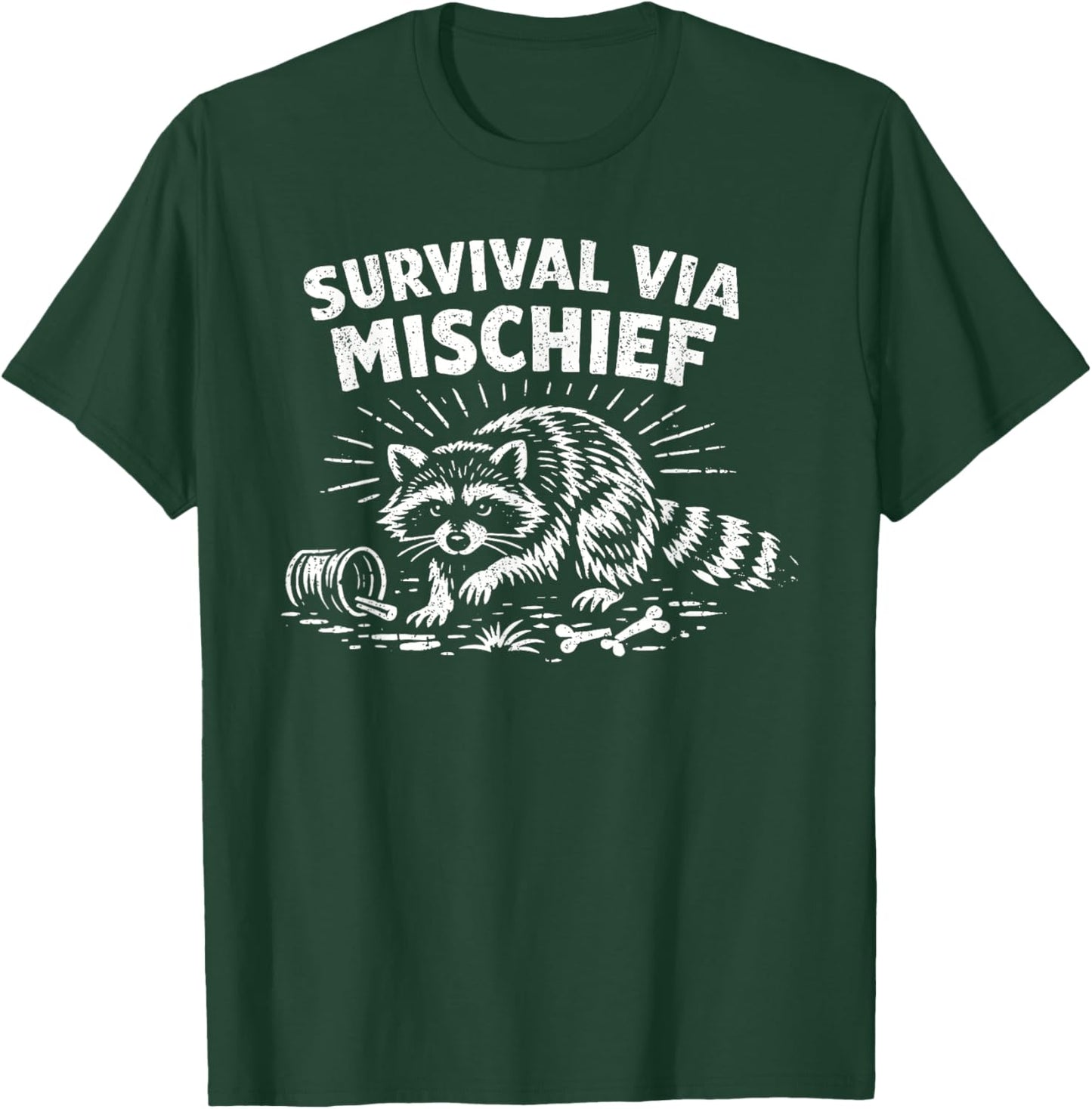 Survival Via Mischief Funny Raccoon T-Shirt - T-Shirt | Forest
