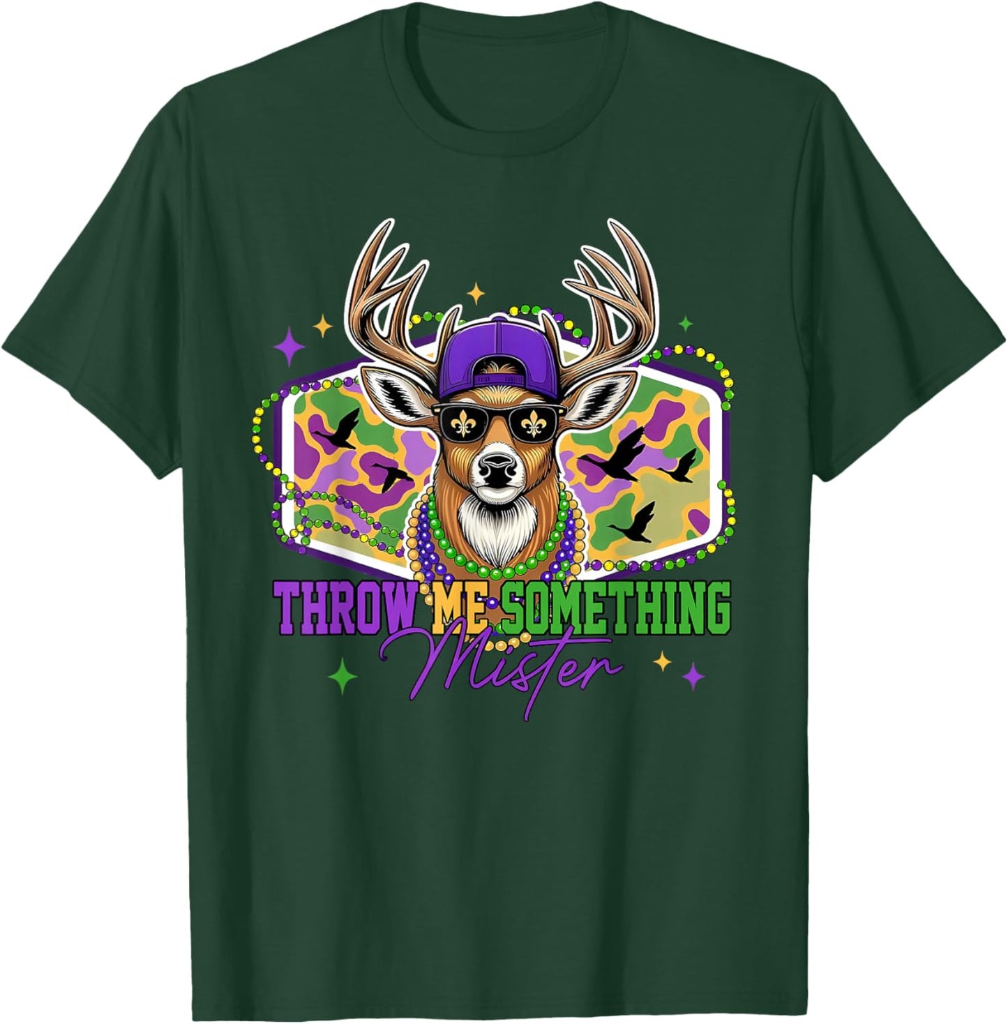 Throw Me Something Mister Mardi Gras Deer Beads Fleur De Lis T-Shirt - T-Shirt | Forest