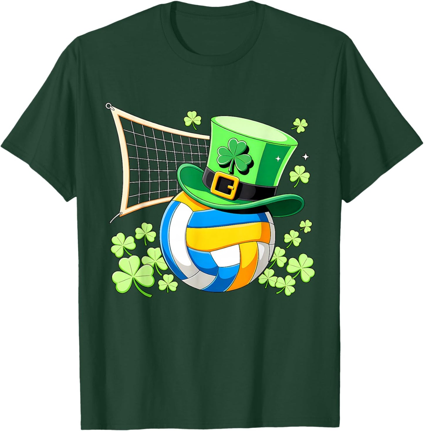 Volleyball St Patricks Day Lucky Volleyball Player Shamrock T-Shirt - T-Shirt | Forest