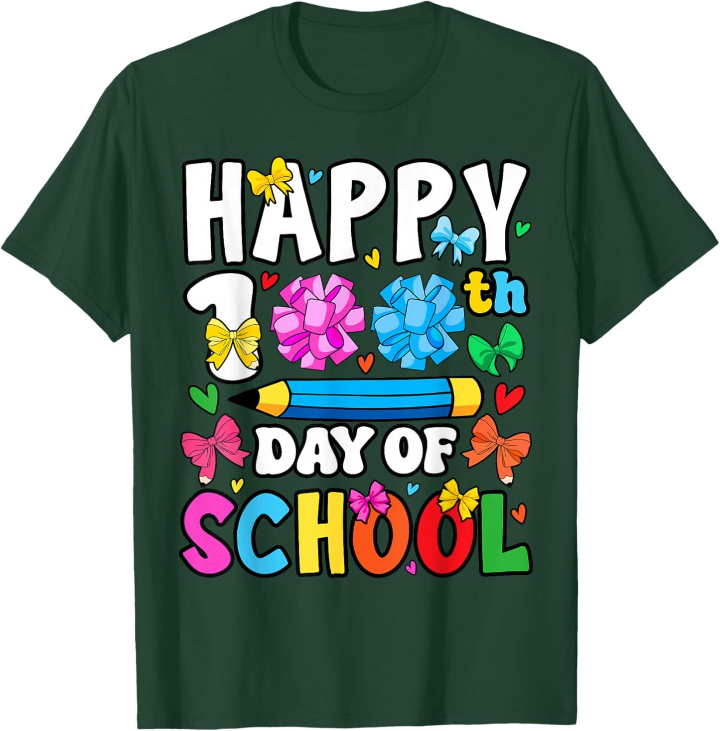 Happy 100th Day of School Coquette Bow 100 Days Girls T-Shirt - T-Shirt | Forest