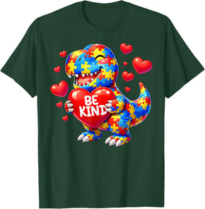 Autism Awareness Puzzle T Rex Dinosaur Be Kind Men Women Kid T-Shirt - T-Shirt | Forest