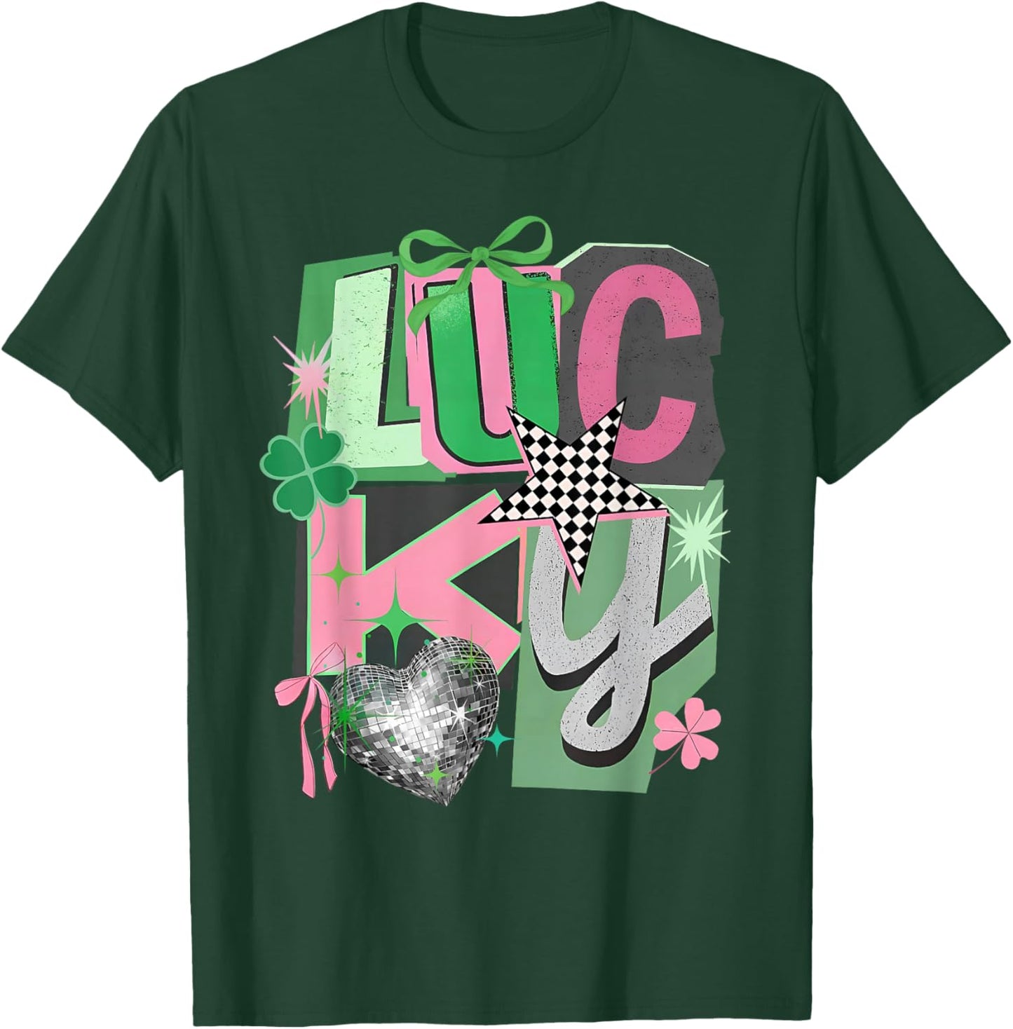Coquette Bow St.Patrick's Day Lucky Shamrock Irish Ireland T-Shirt - T-Shirt | Forest