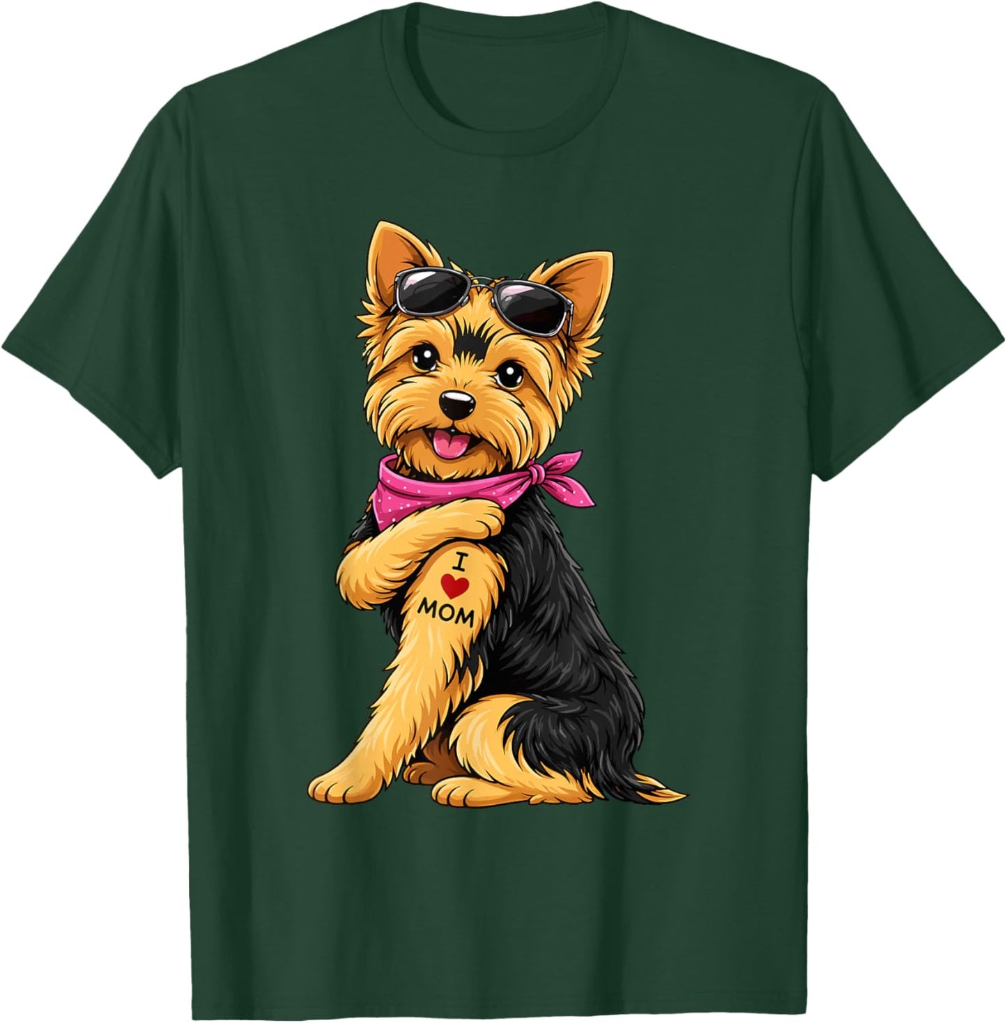 YorkieTattooed Yorkshire Terrier I Love Mom Dog Lover T-Shirt - T-Shirt | Forest