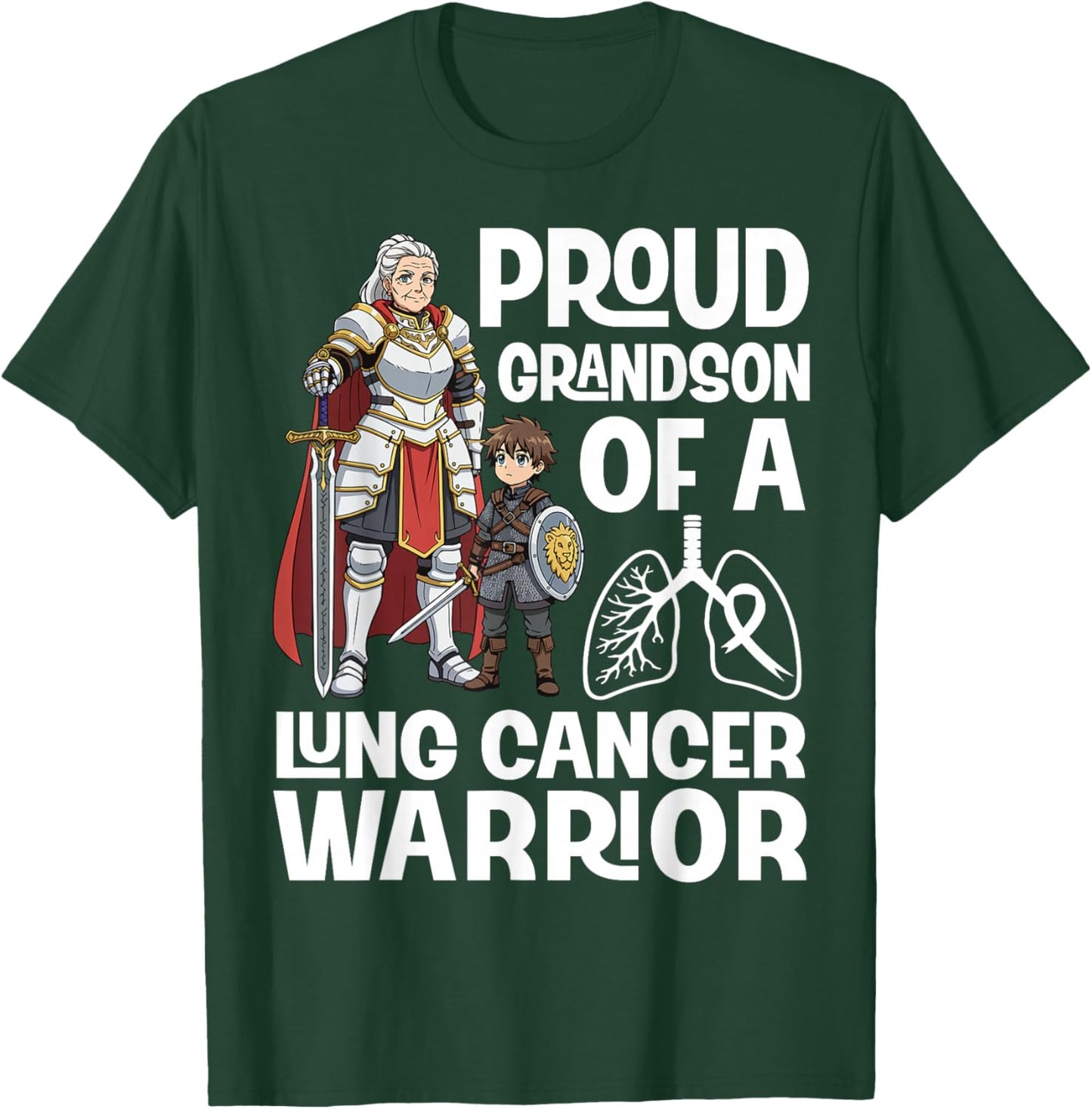 Proud Grandson of A Lung Cancer Warrior Awareness Grandma T-Shirt - T-Shirt | Forest