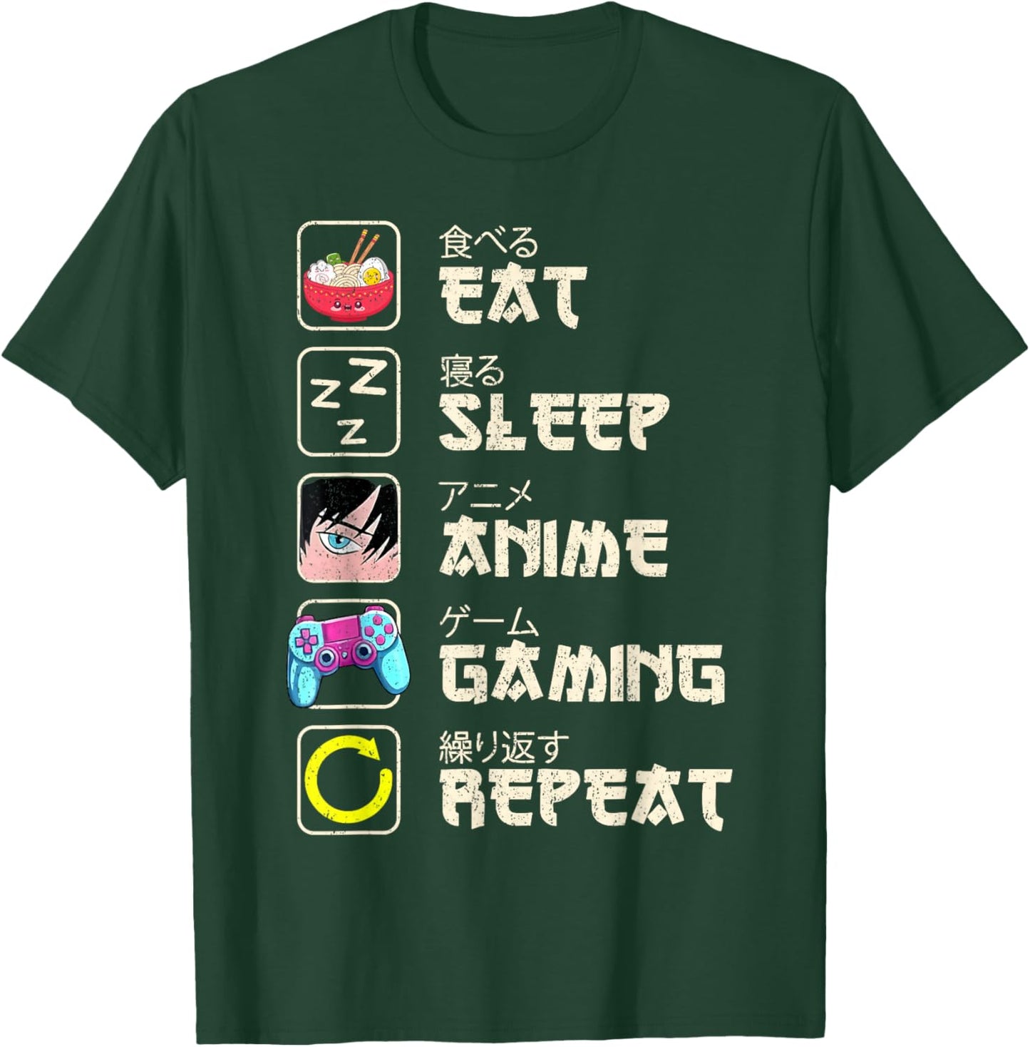 Eat Sleep Anime Gaming Repeat Gamer Men Teen Boy Gifts Anime T-Shirt - T-Shirt | Forest