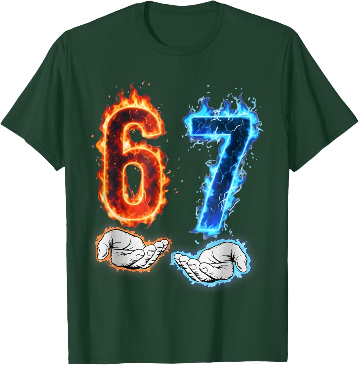 Funny Six Seven 67 Meme Hands Boys Kids Flames Fire Graphics T-Shirt - T-Shirt | Forest