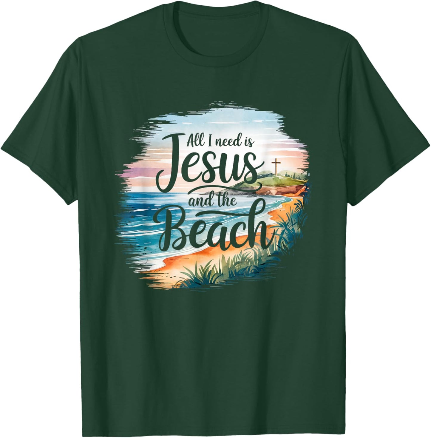 All I Need Jesus and The Beach Funny Christian Sun Vacation T-Shirt - T-Shirt | Forest