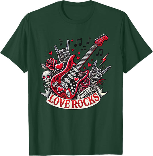 Valentine’s Rock & Roll Love Rocks for Couples Skulls Hearts T-Shirt - T-Shirt | Forest