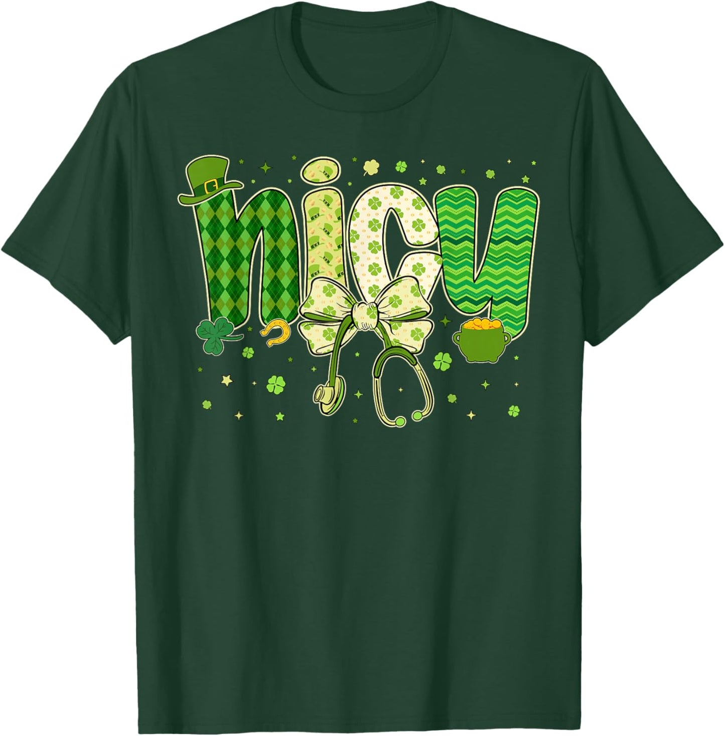 St Patricks NICU Nurse Neonatal Coquette Saint Patrick T-Shirt - T-Shirt | Forest