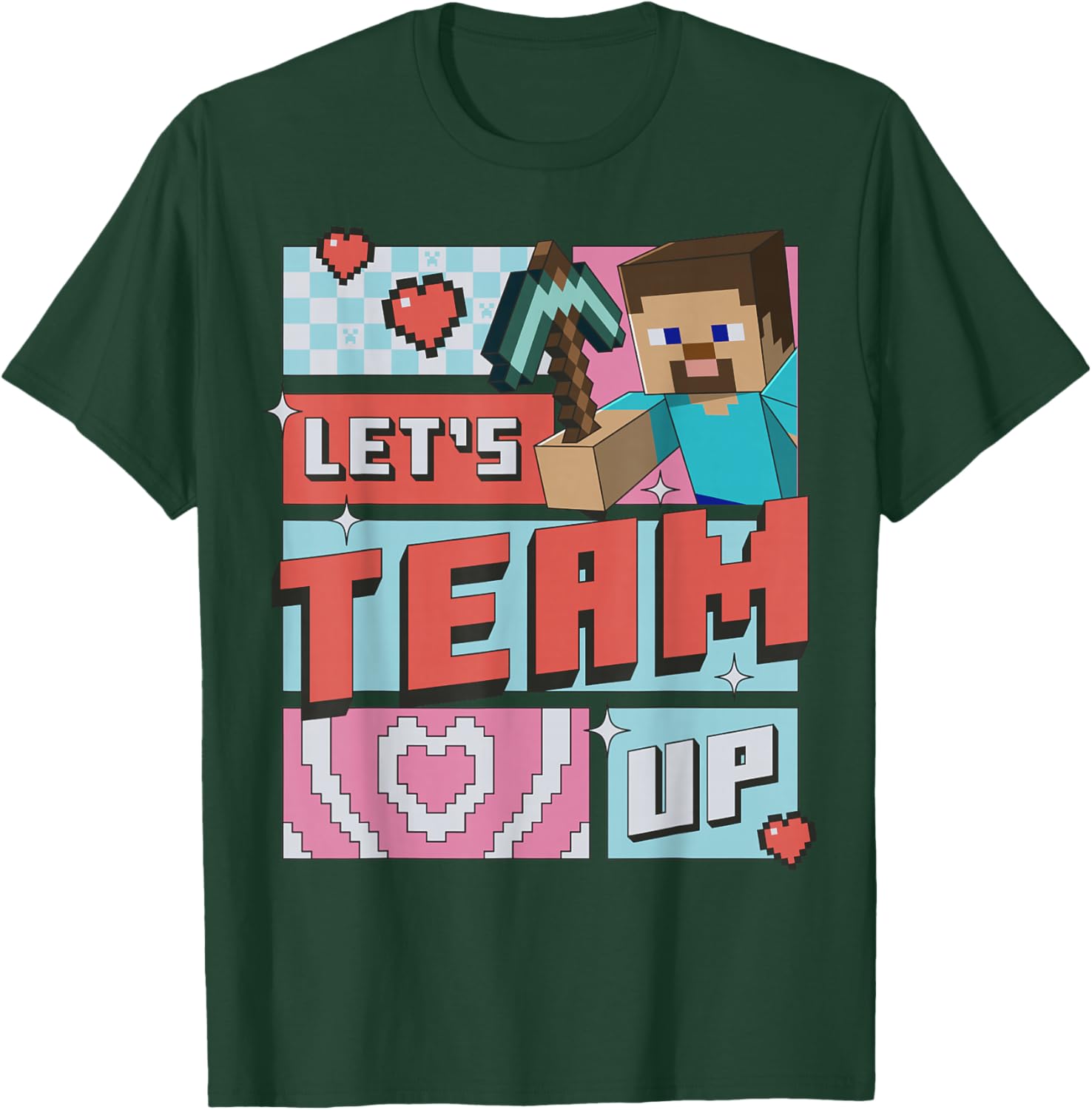 Minecraft Steve Team Up Retro Love T-Shirt - T-Shirt | Forest