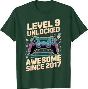 9th Birthday Boy Gift Level 9 Gamer 2017 9 Year Old Party T-Shirt - T-Shirt | Forest