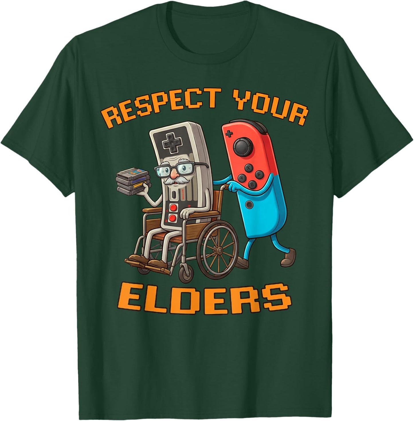 Funny Retro Meme Respect Your Elders Gamer Video Game T-Shirt - T-Shirt | Forest