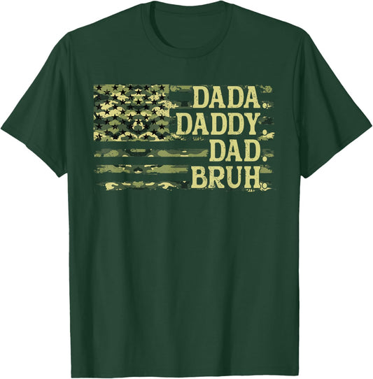 Dada Daddy Dad Bruh Camo American Flag Funny Father's Day T-Shirt - T-Shirt | Forest