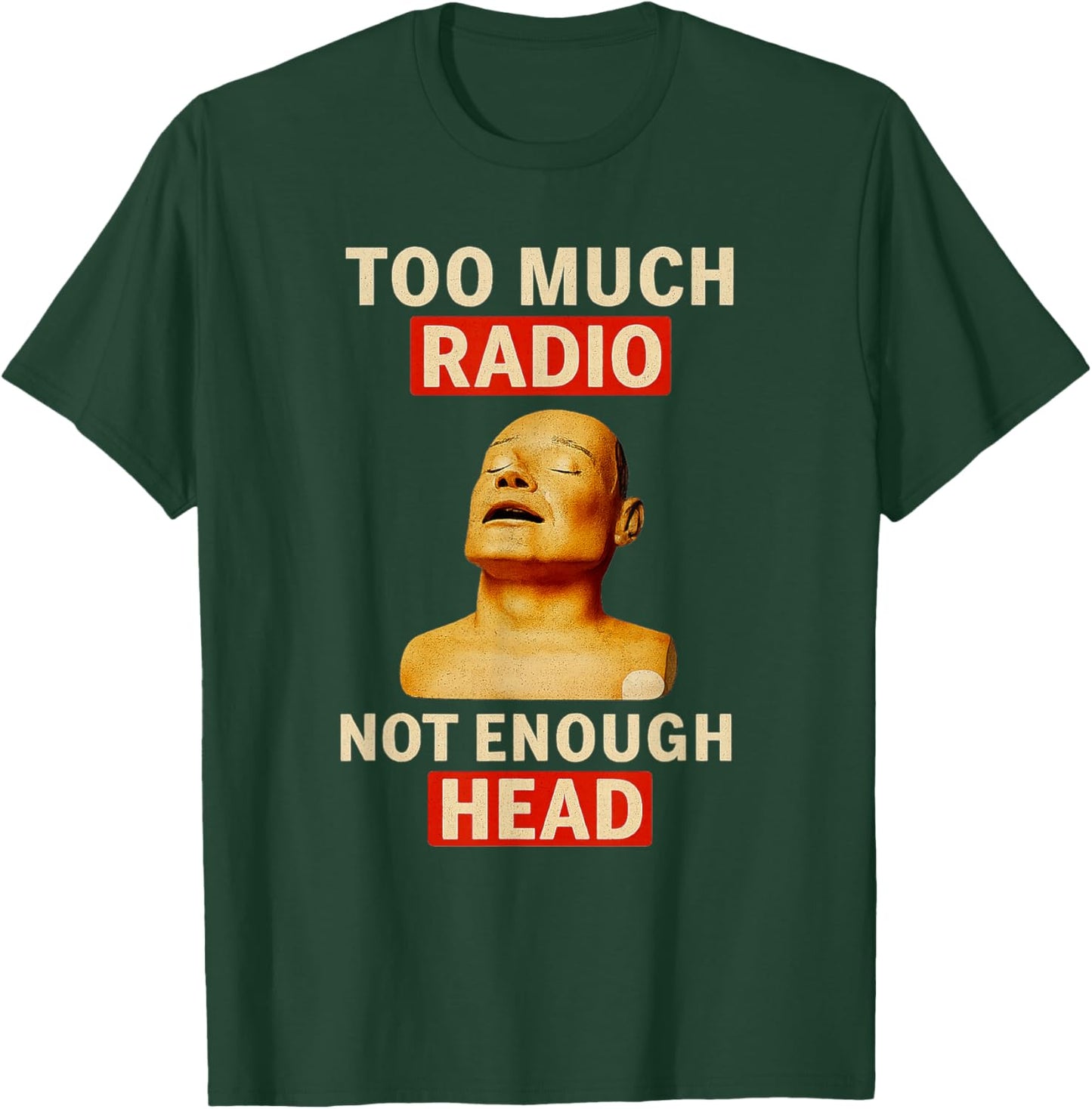 Too Much Radio Not Enough Head Funny 90s 80s 2000s Y2K Retro T-Shirt - T-Shirt | Forest