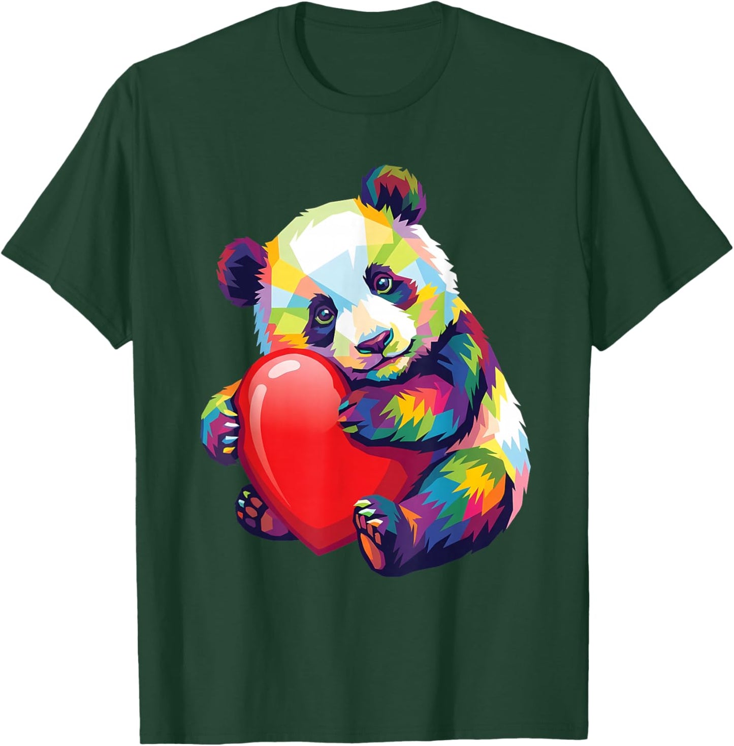 Panda Hugging Valentine Heart Color Critters Rainbow T-Shirt - T-Shirt | Forest
