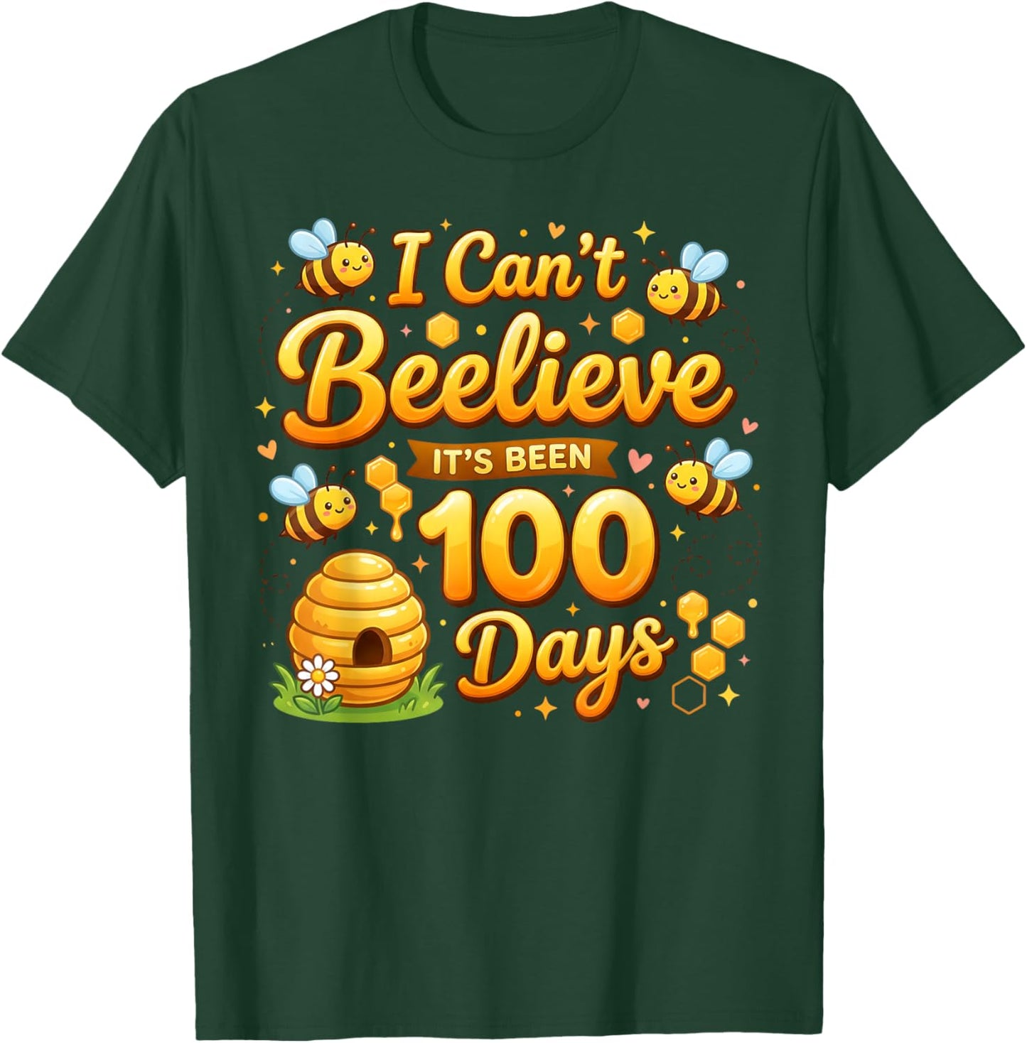 I Can't Believe It's Been 100 Days of School Bee Kids Funny T-Shirt - T-Shirt | Forest