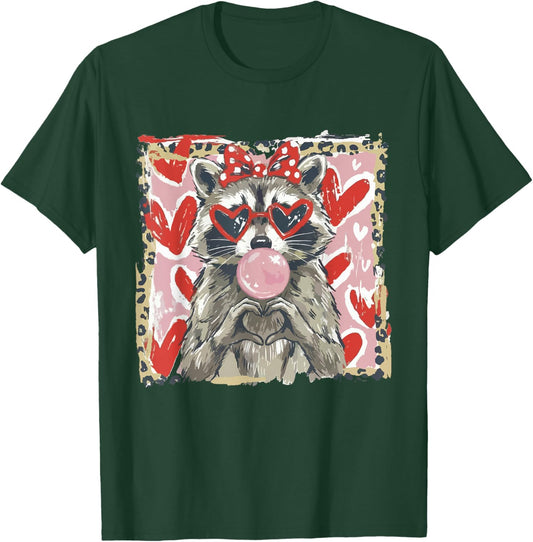 Vintage Leopard Funny Valentine Raccoon Lover Heart XOXO T-Shirt - T-Shirt | Forest