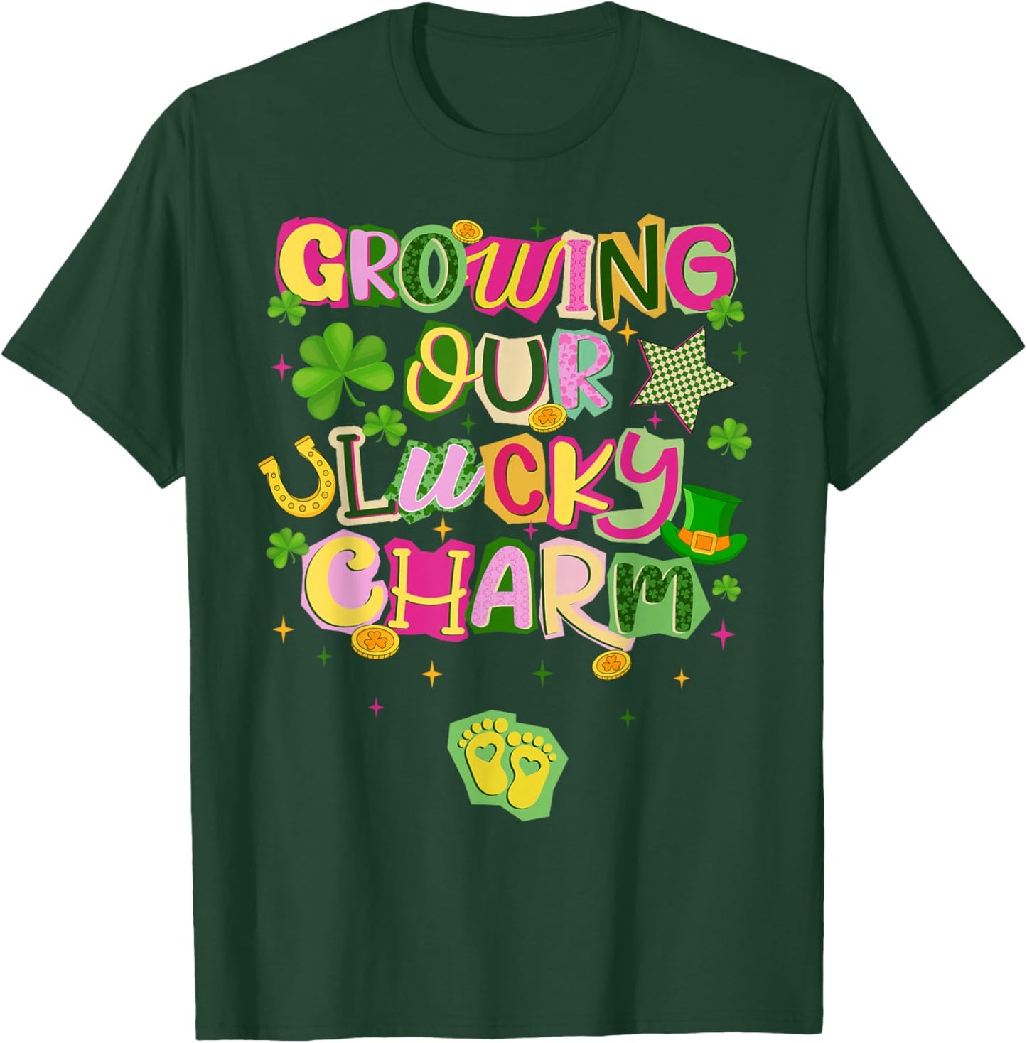 St Patricks Day Growing Our Lucky Charm Pregnancy Mom T-Shirt - T-Shirt | Forest