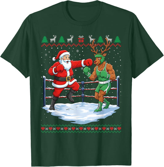 Funny Santa Boxing Christmas Reindeer Ugly Sweater T-Shirt - T-Shirt | Forest