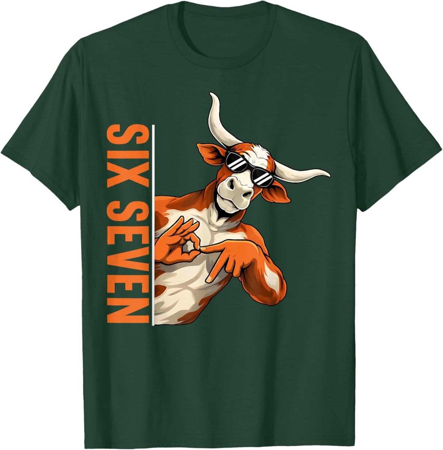 Funny Six Seven 67 Longhorn Meme Gifts for Kids Boys Men T-Shirt - T-Shirt | Forest