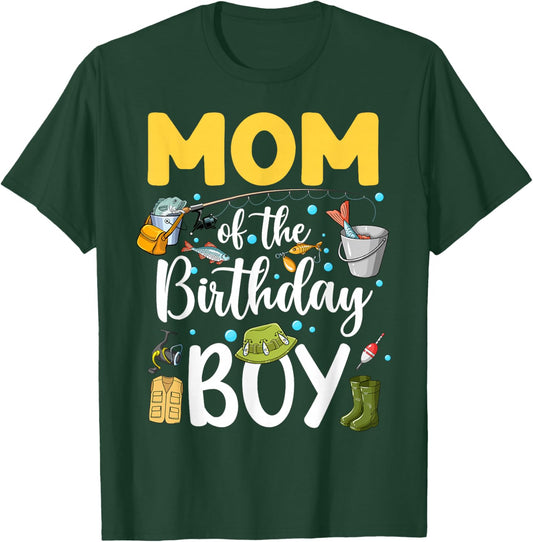 Mom of The Birthday Boy Fishing Family Bday Party T-Shirt - T-Shirt | Forest