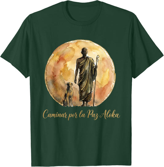 Walk for Peace Monks with Aloka Dog Monks Minimalist Zen T-Shirt - T-Shirt | Forest