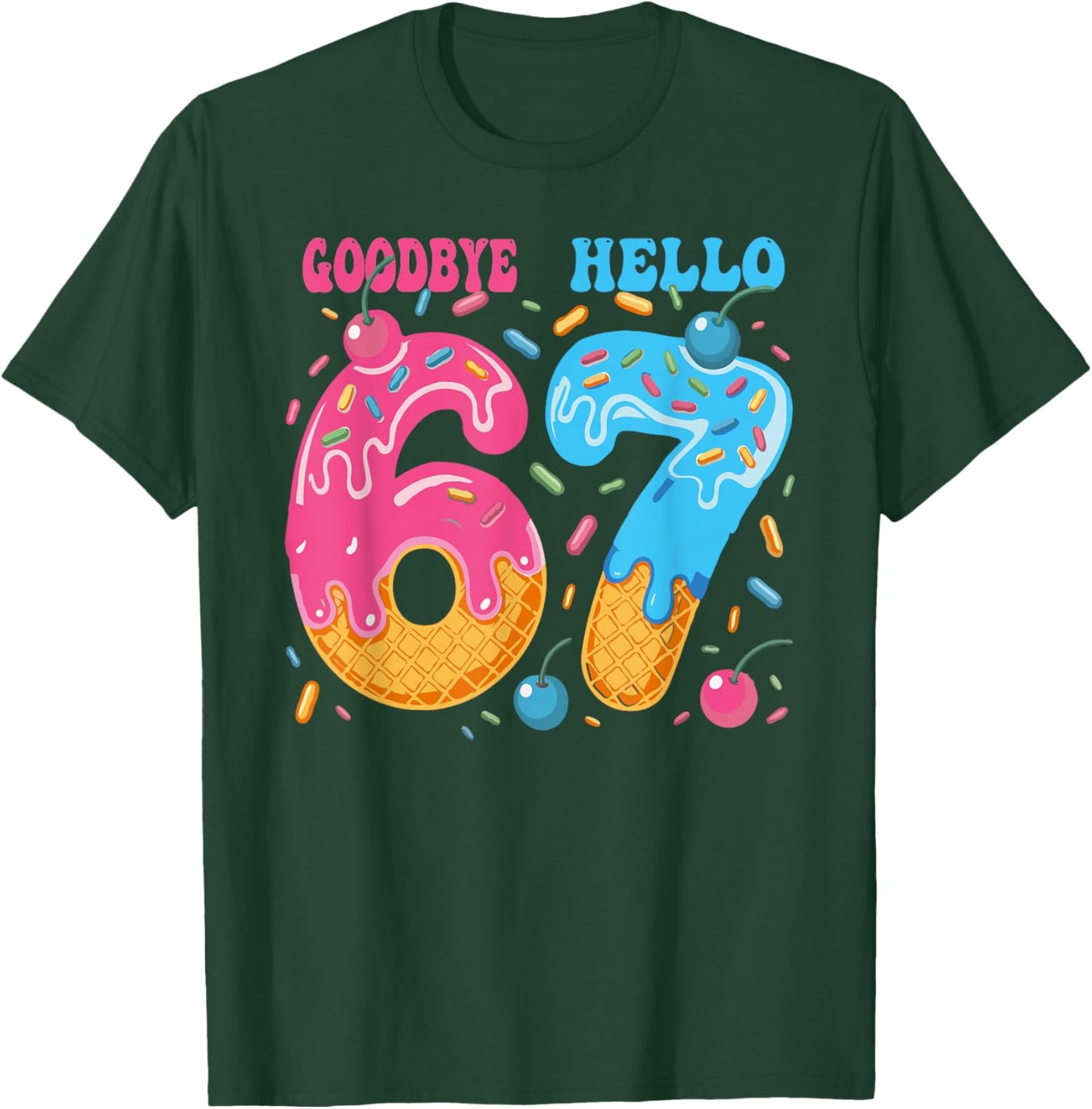 Goodbye 6 Hello 7 Funny 7th Birthday Six Seven Ice Cream T-Shirt - T-Shirt | Forest