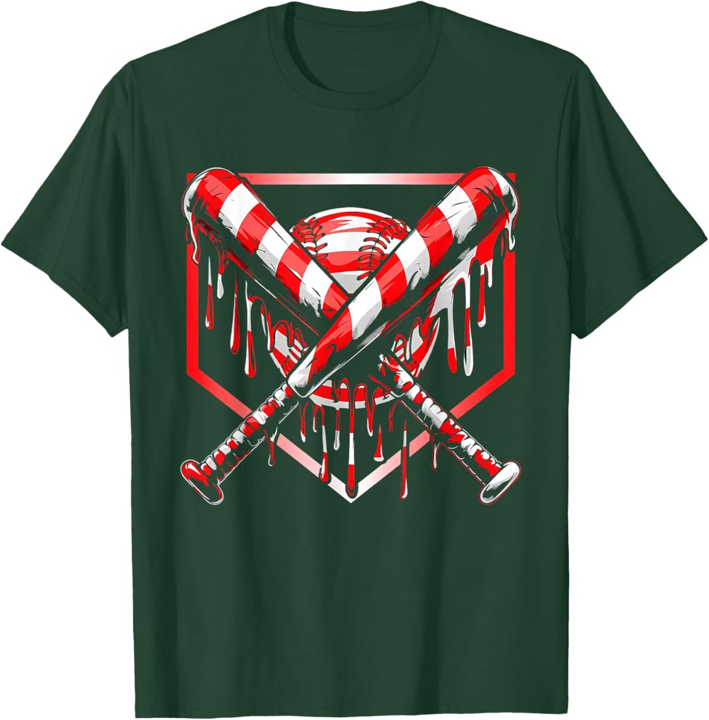 Baseball Candy Cane Christmas Baseball Ice Cream Drip Boys T-Shirt - T-Shirt | Forest