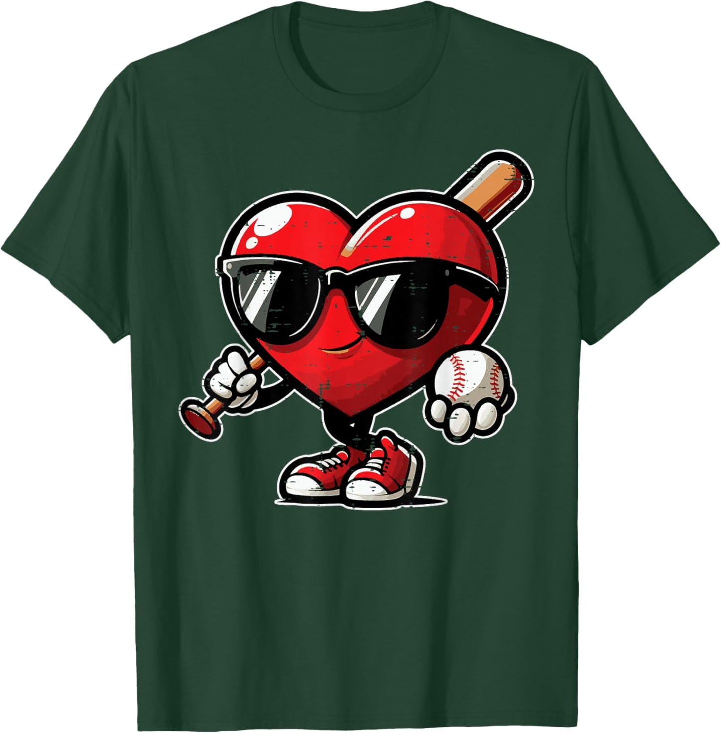 Valentines Day Baseball Heart Bat Sunglasses Men Boys Kids T-Shirt - T-Shirt | Forest