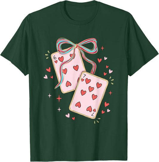 67 Playing Card Valentine Six Seven Coquette Bow Women Girls T-Shirt - T-Shirt | Forest