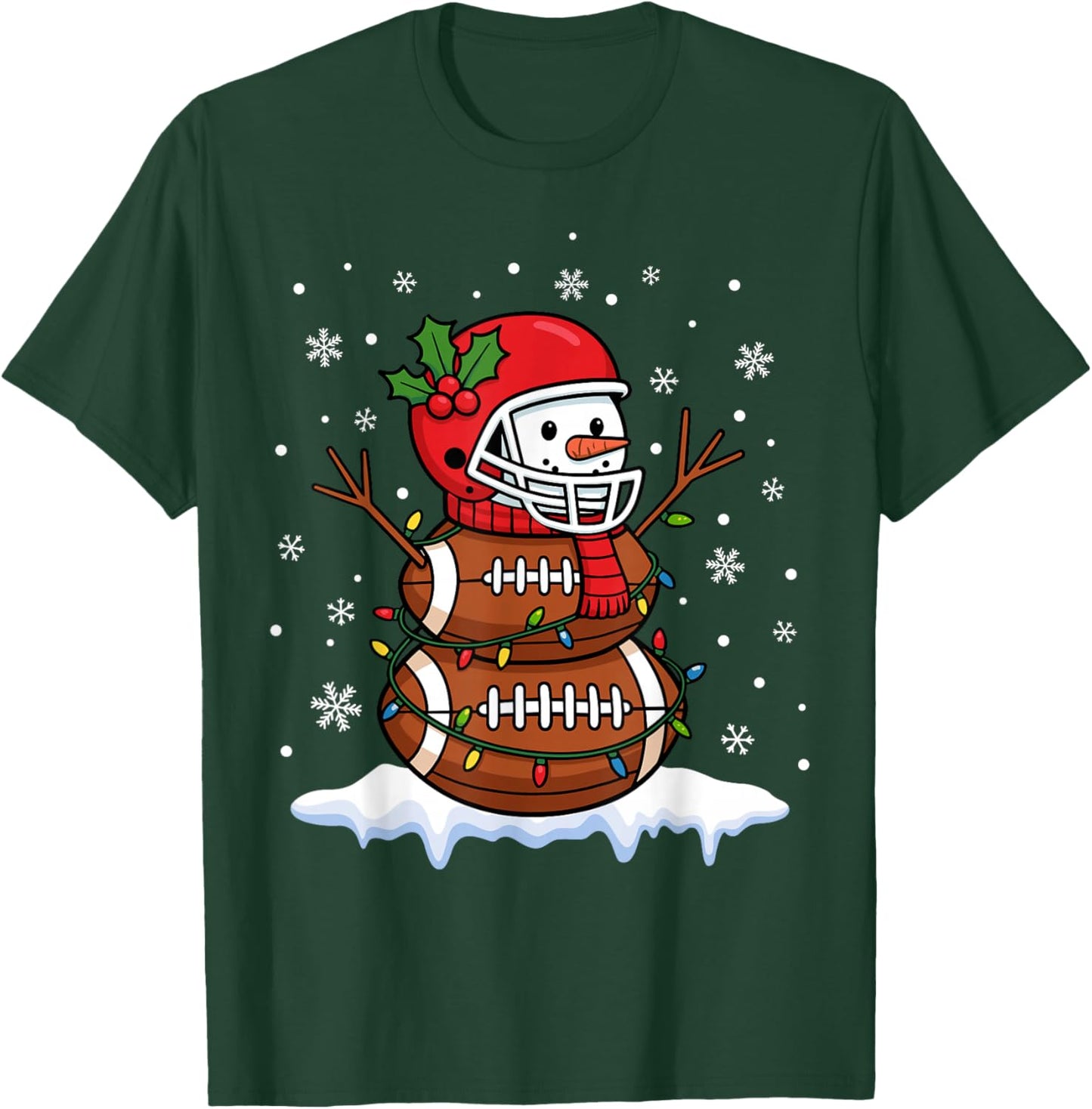 Merry Christmas Football Snowman Holiday Sports Xmas Pajamas T-Shirt - T-Shirt | Forest