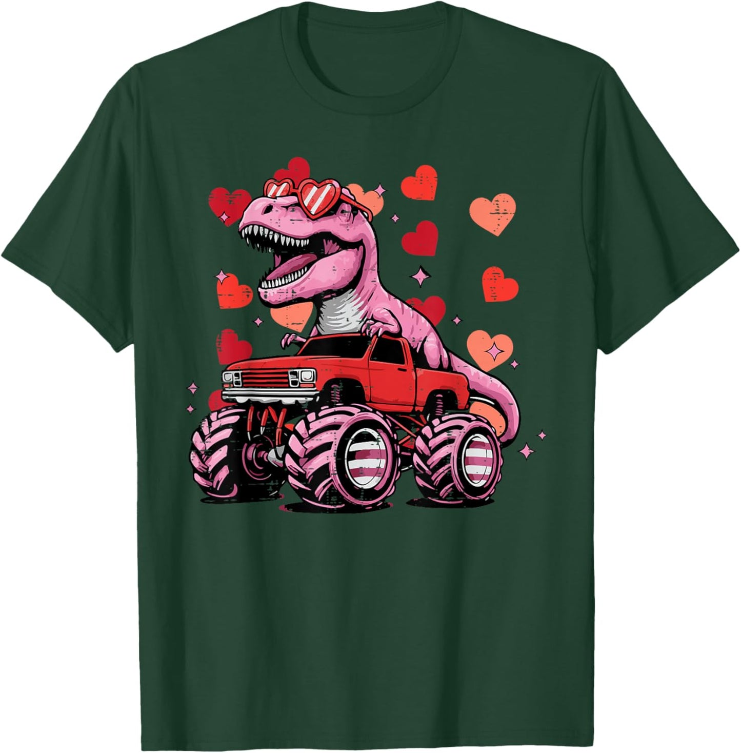 Monster Trex Dino Truck Valentines Day Kids Toddler Boys T-Shirt - T-Shirt | Forest
