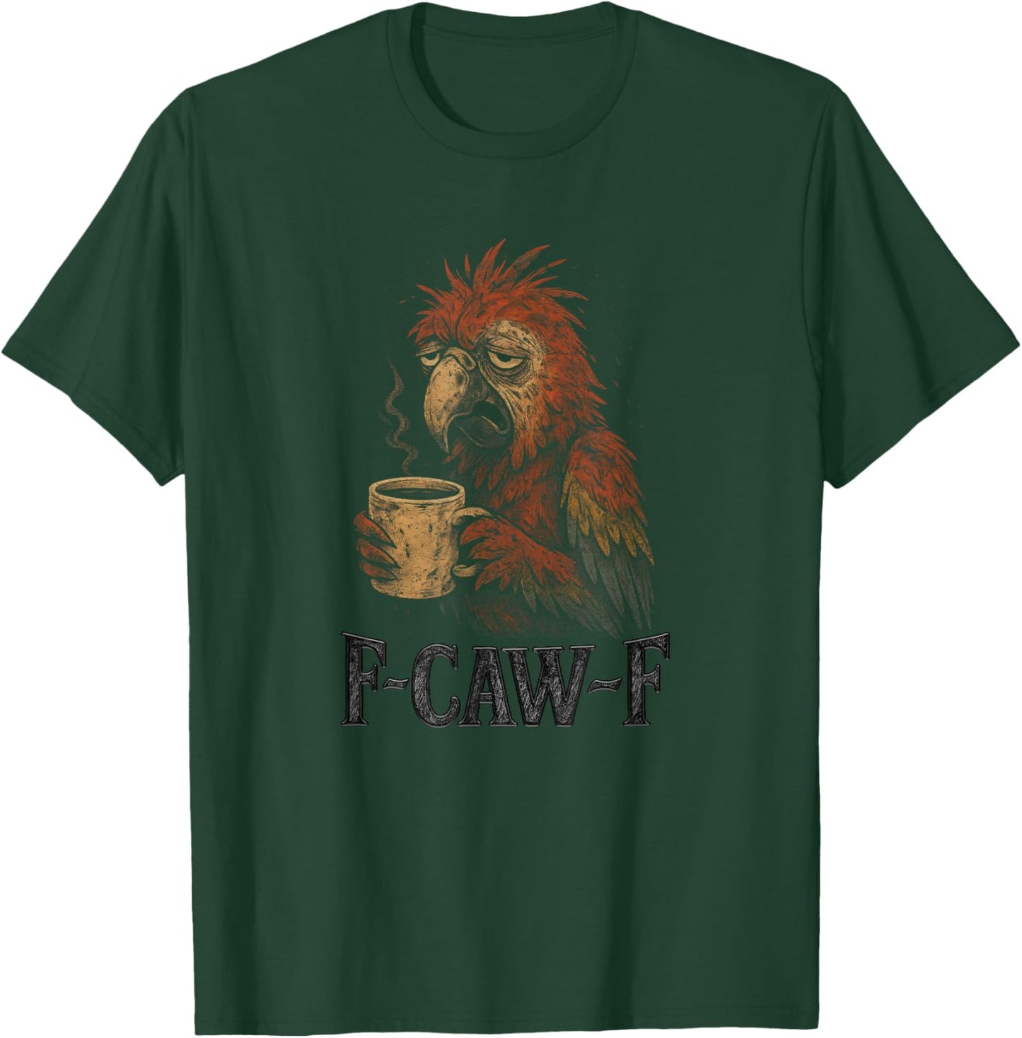 Macaw Parrot - Funny Tired Bird Drinking Coffee Meme Vintage T-Shirt - T-Shirt | Forest