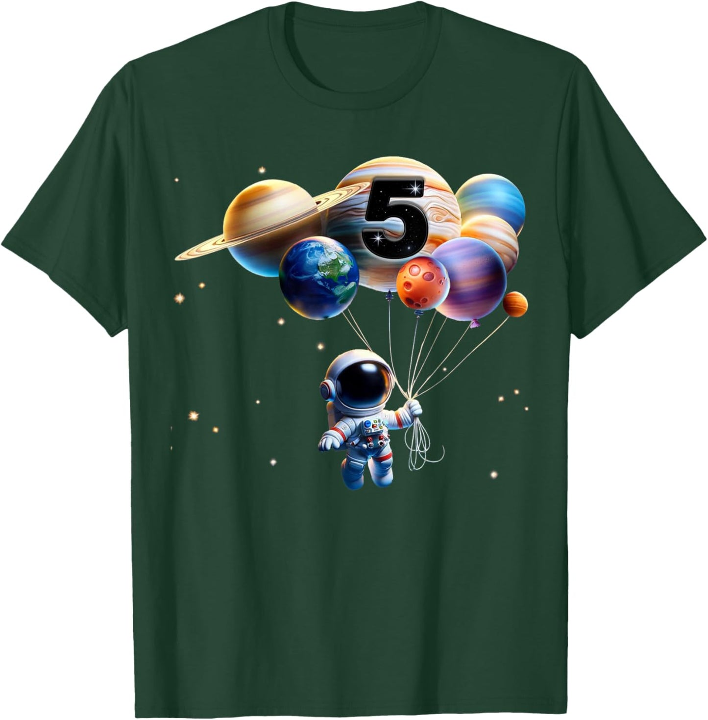 5 Years Old Birthday Boy Gifts Astronaut Planet 5th Five T-Shirt - T-Shirt | Forest