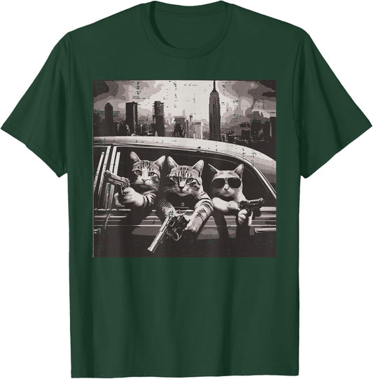 Gangster Cats Car New York Funny Meme Humor Thug Men Women T-Shirt - T-Shirt | Forest