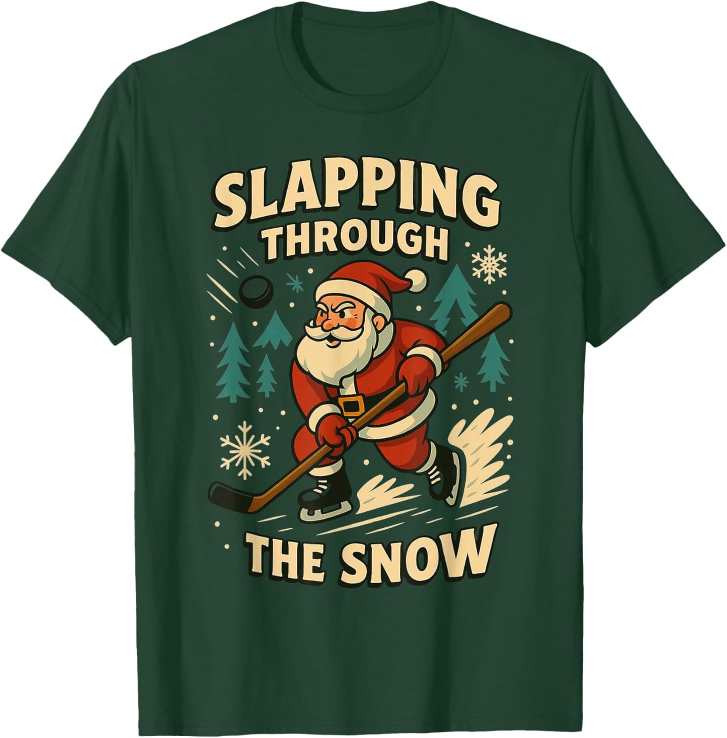 Santa Ice Hockey Funny Christmas Winter Xmas Men Boys Kids T-Shirt - T-Shirt | Forest