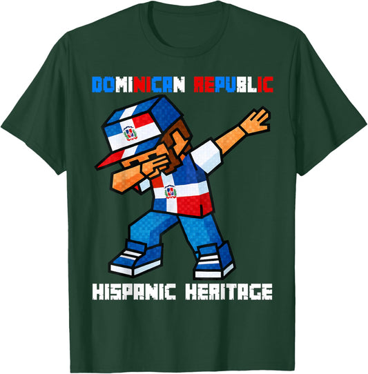 Dominican Republic Dab Boy Game Pixel Hispanic Heritage Kids T-Shirt - T-Shirt | Forest