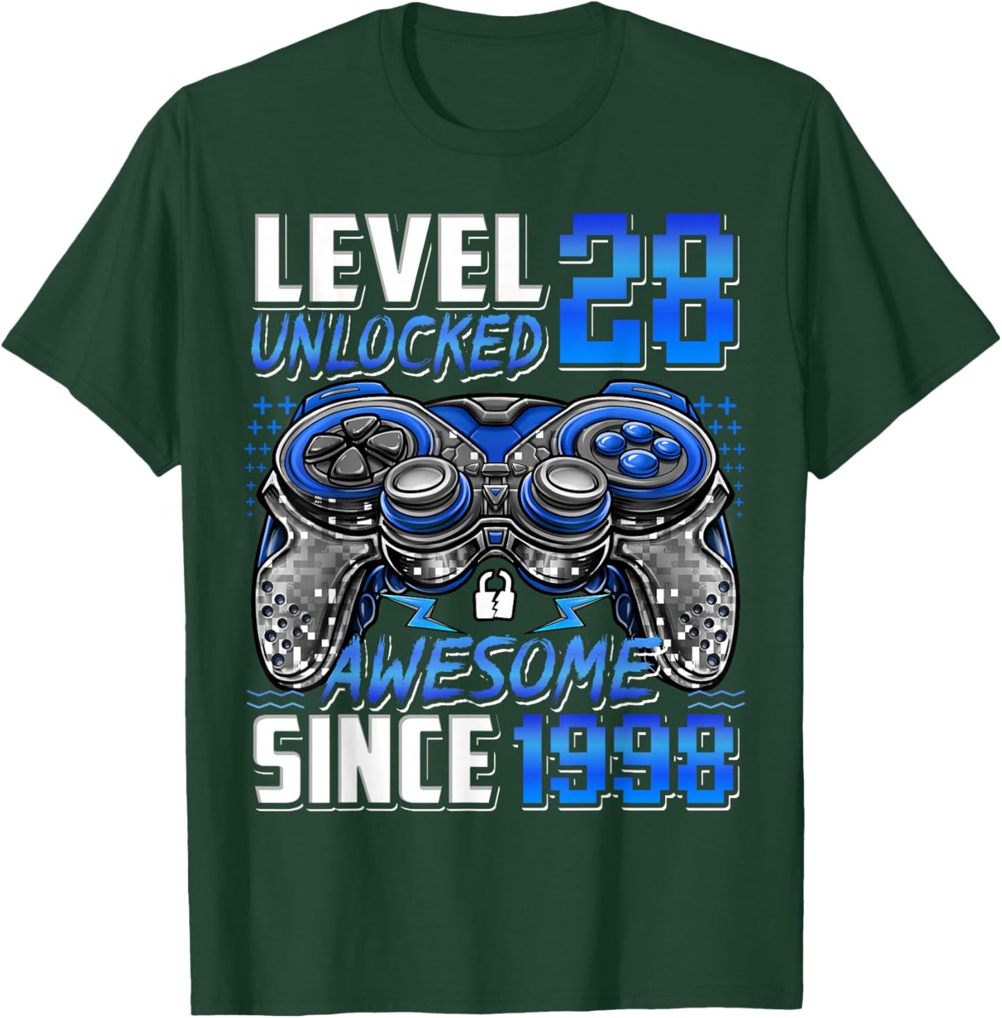 Level 28 Unlocked Awesome Since 1998 28th Birthday Gaming T-Shirt - T-Shirt | Forest