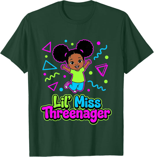 3rd Birthday Girl Sassy Toddler Lil Miss Threenager T-Shirt - T-Shirt | Forest