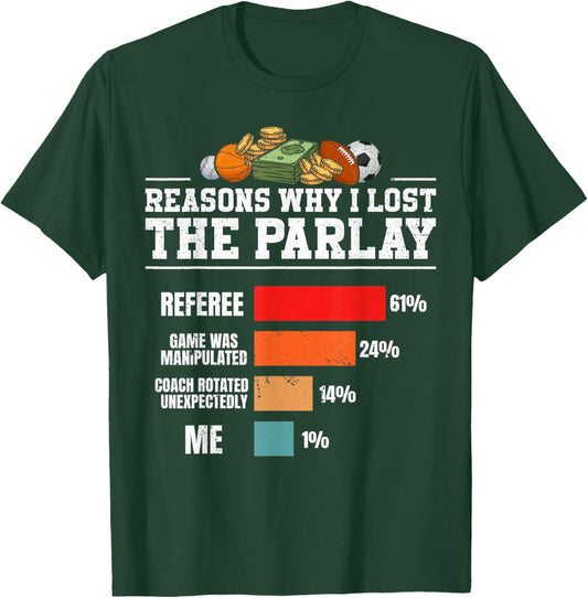 Sports Bettor Reasons why i Lost Parlay Funny Sports Betting T-Shirt - T-Shirt | Forest
