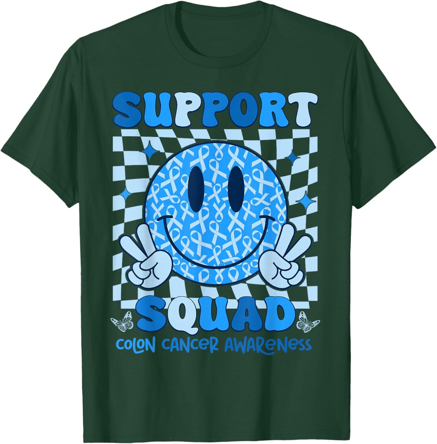Retro Support Squad Blue Ribbon Colon Cancer Awareness T-Shirt - T-Shirt | Forest