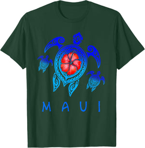 Maui Hawaii Sea Turtle Blue Tribal Hibiscus T-Shirt - T-Shirt | Forest