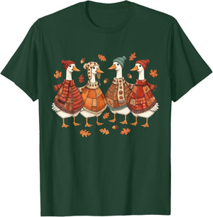 Cozy Fall Goose Patchwork Autumn Vintage Retro T-Shirt - T-Shirt | Forest
