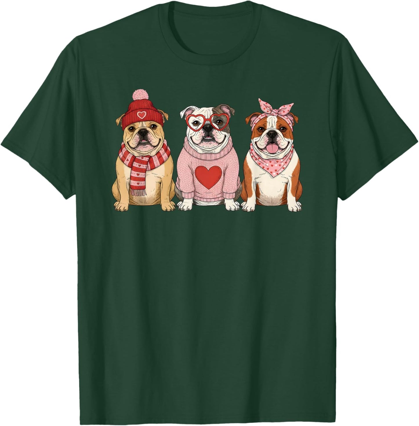 Cute English Bulldog Valentine Dog T-Shirt - T-Shirt | Forest